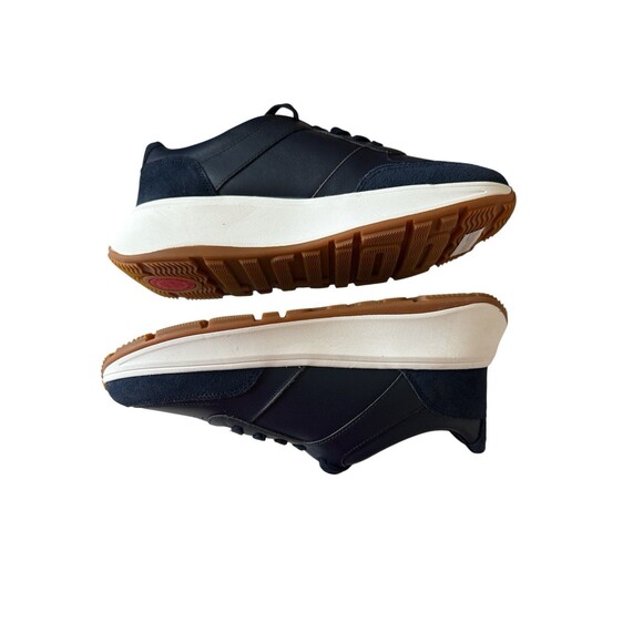 FitFlop F-Mode Leather Suede Flatform Sneaker SZ 7.5 Slip Resistant Navy NEW - Picture 4 of 9